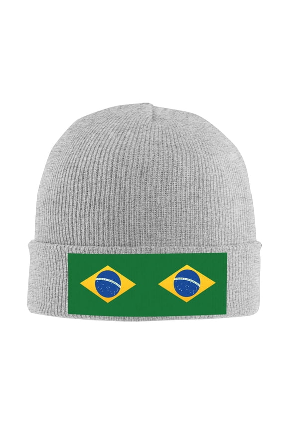 Brazil Flag Beanie Hat Knit Hat Skull Cap for Men Women Winter Hat Gray