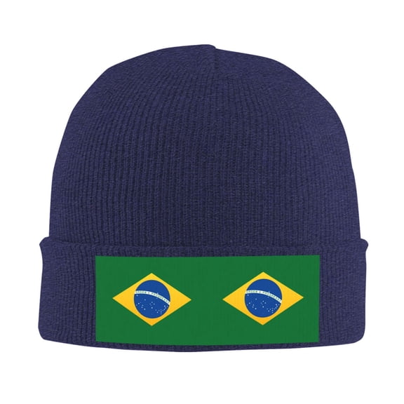 Brazil Flag Beanie Hat Knit Hat Skull Cap for Men Women Winter Hat Navy Blue