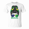 thumbnail image 1 of Brazil Flag Brasil Girl Hairbun Football Soccer Fan Women V2Tshirt, 1 of 6