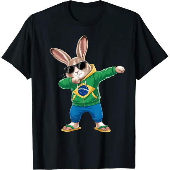 Brazil Flag Dabbing Bunny T-Shirt All Size S-5XL
