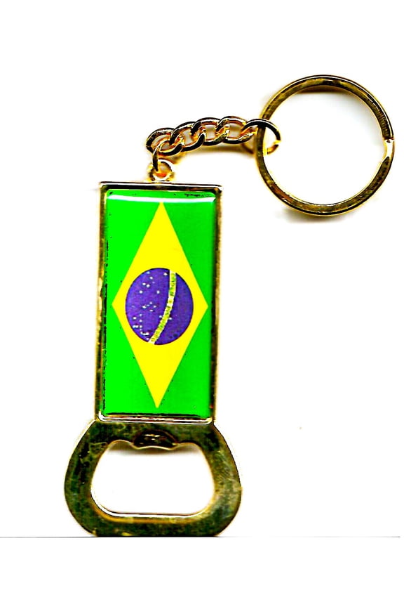 Brazil Flag Gold Key Chain Ring Bottle Bottlecap Opener (New)