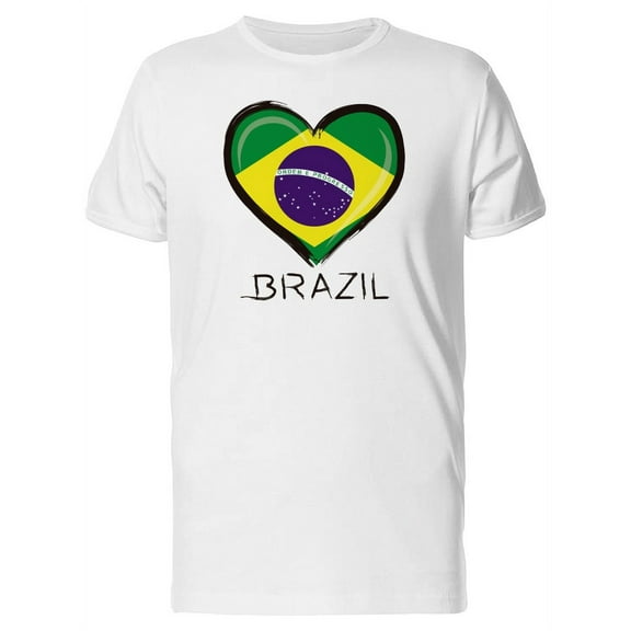 Brazil Flag Heart T-Shirt Men -Image by Shutterstock, Male XX-Large