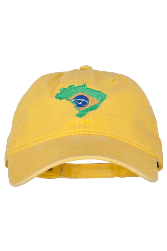 Brazil Flag Map Embroidered Washed Cotton Twill Cap - Bright Yellow OSFM