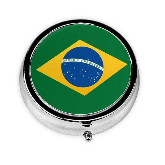 Brazil Flag Round Portable Pill Box Organizer Vitamin Containers Perfect For Traveling
