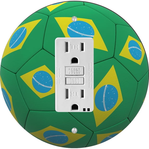 Brazil Flag Soccer Ball Design - Round Light Switch Plate Cover - GFI