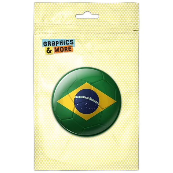 Brazil Flag Soccer Ball Futbol Football Pinback Button Pin Badge