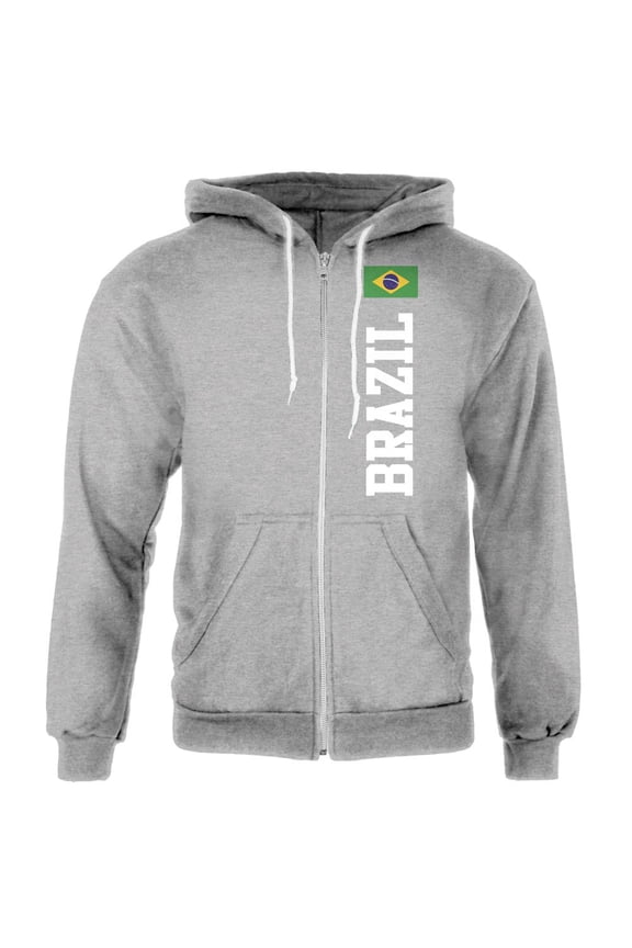 Brazil Flag World Cup Mens Full Zip Hoodie Heather LG
