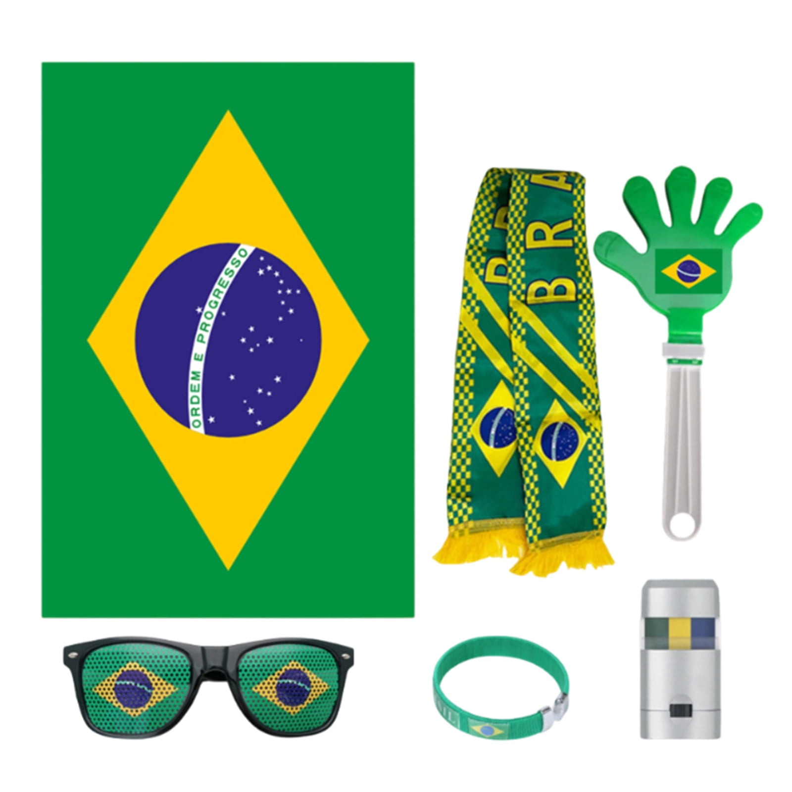 Brazil Football Fan Kit with Flag, Glasses, Face Paint & Cheering Tools ...