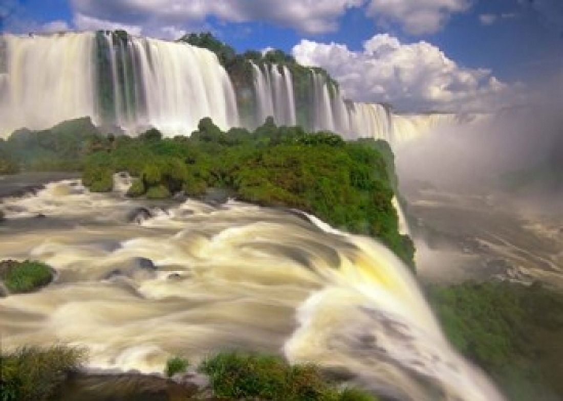 Brazil Igwacu Waterfalls into the Igwacu River Canvas Art - Jerry Ginsberg DanitaDelimont (24 x 18)