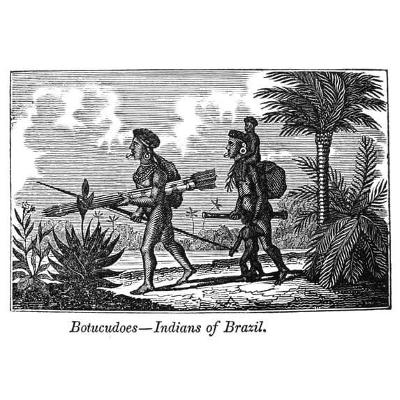 Brazil Indians. N'Botocudoes Indians Of Brazil.' Wood Engraving American C1825-1840. Poster Print by