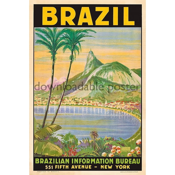 Brazil Information Bureau Travel Poster, Unframed Paper Poster 8x10in