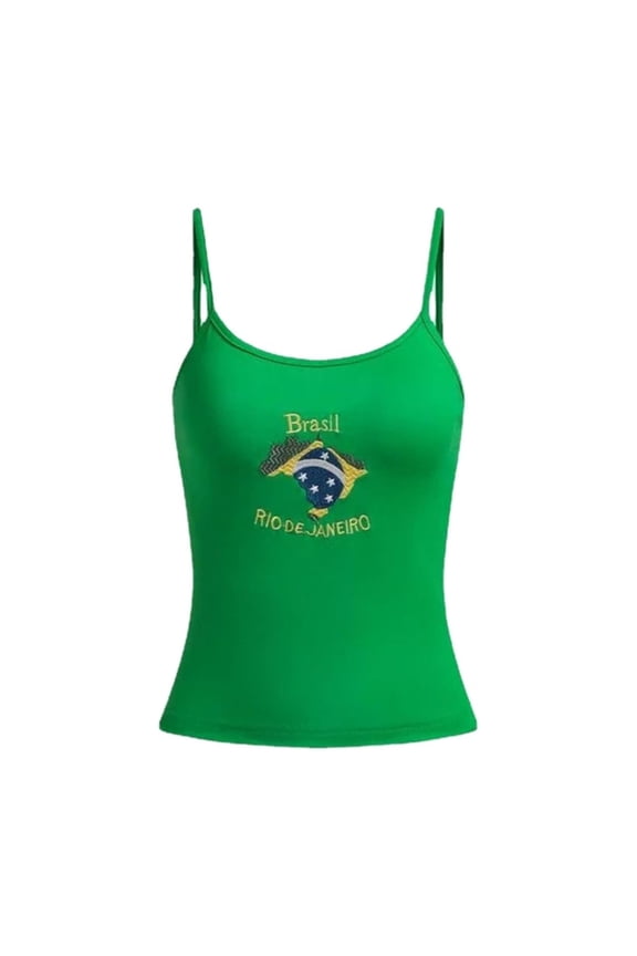 Brazil Jersey Green Ladies Brasil Rio De Janeiro Letter Graphic Slim Tank Top Football Jersey S