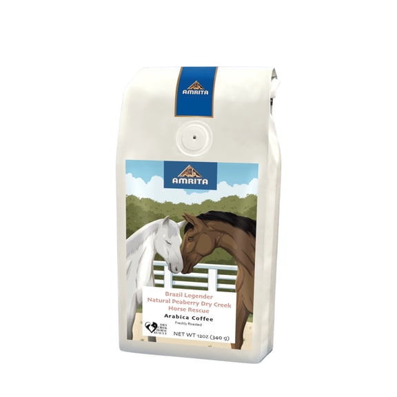 Brazil Legender Peaberry Dry Creek Horse Rescue Dark Roast - Roasted by Amrita Certified Pure - Whole Bean Coffee - 12oz Bag