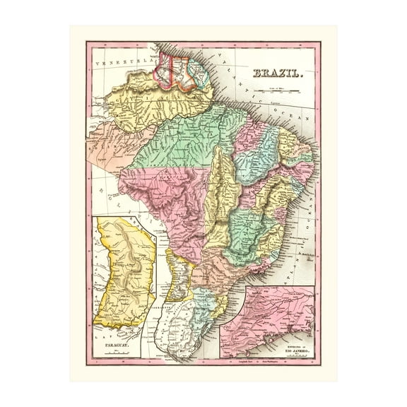 Brazil Map, 1842 Vintage Map of Brazil History Wall Decor Gift, Old Brazil Map - 18" x 24" Unframed Print