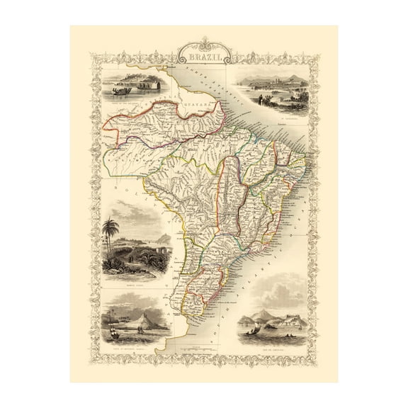 Brazil Map, 1851 Vintage Map of Brazil History Wall Decor Gift, Old Brazil Map - 24" x 36" Unframed Print
