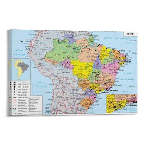 Brazil Map Poster Room Aesthetic Poster Print Art Wall Painting Canvas Posters Gifts Modern Bedroom Decor 08x12inch(20x30cm)