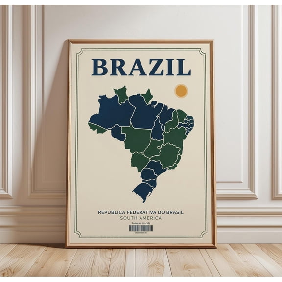 Brazil Map Poster Travel Wall Art Print South America Country Illustration Retro Geography