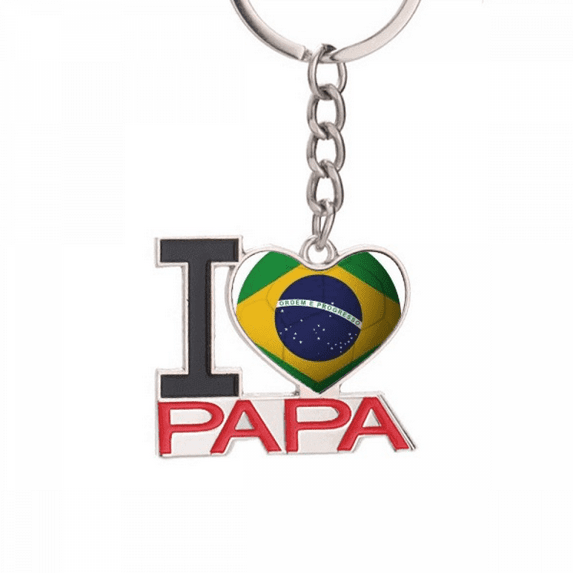Brazil National Flag Soccer Football Keychain Metal Keyring Holder Love PAPA Father