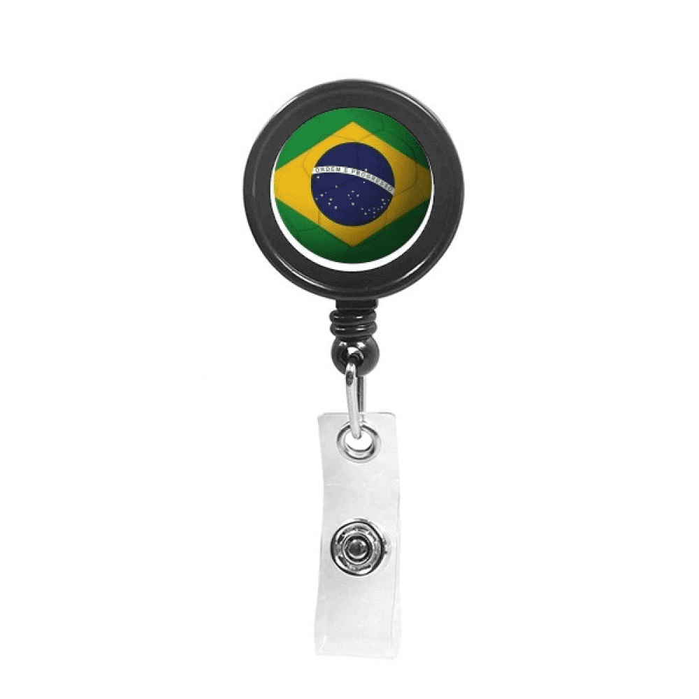 Brazil National Flag Soccer Football Retractable Keychain Badge Holder ID Badge