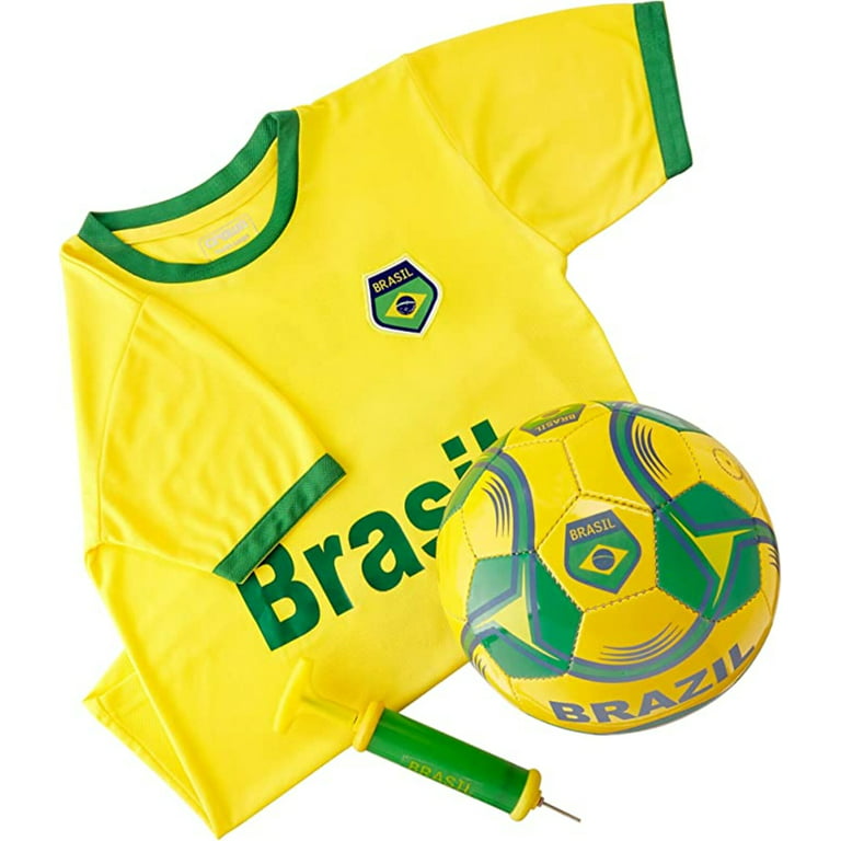 Brazil National Team Kids Soccer Kit, Kit Includes a Jersey, Shorts, and  Soccer Ball Adorned with Green and Yellow Design, Clothing Size: Medium