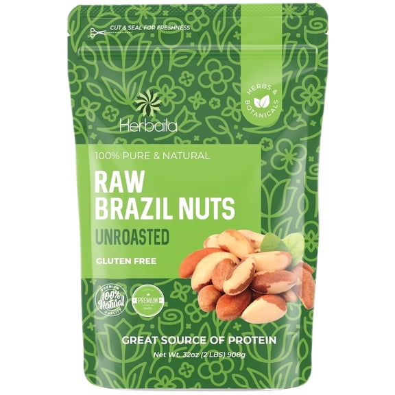 Herbaila Raw Brazil Nuts, 2 lb, Whole Unsalted Shelled Brazil Nuts for Snacking & Baking