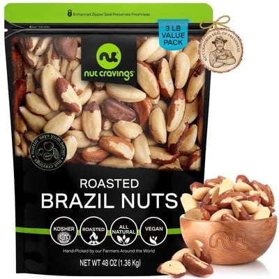 Nut Cravings Brazil Nuts Roasted Unsalted, Keto, Vegan & Kosher, Resealable Bag (48oz - 3 lbs)