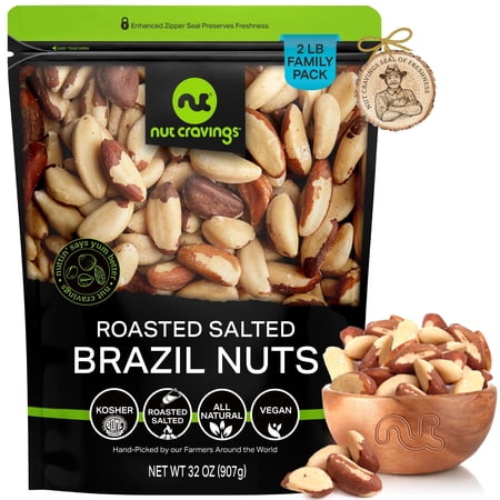 Nut Cravings Brazil Nuts Roasted & Salted, Whole, Rich in Selenium — Resealable Bag (32oz - 2 lbs)