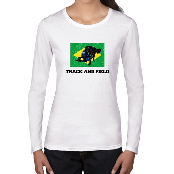 Brazil Olympic - Track & Field - Flag - Silhouette Women's Long Sleeve Grey T-Shirt