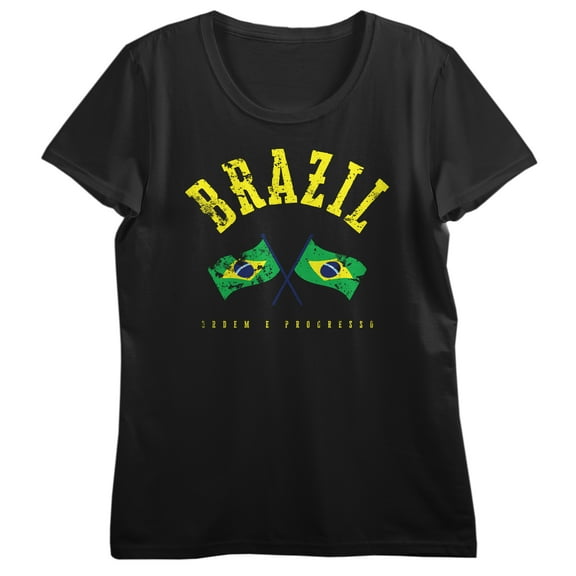 Brazil Ordem E Progresso Crew Neck Short Sleeve Women's Black T-shirt-XXL