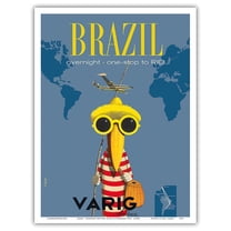 Brazil - Overnight • One Stop to Rio de Janeiro - Varig Airlines - Vintage Travel Poster by Francesco Petit c.1950s - Master Art Print (Unframed) 9in x 12in