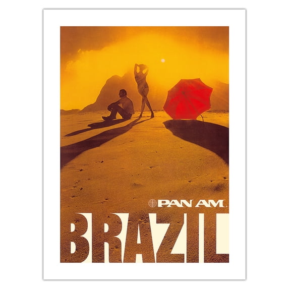 Brazil - Pan American World Airways - Vintage Airline Travel Poster c.1975 - Bamboo Fine Art 290gsm Paper Print (Unframed) 18x24in