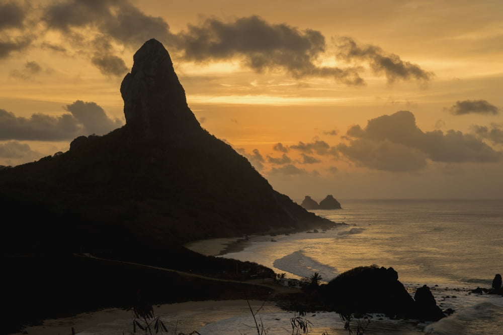 Brazil Pernambuco View of Morro do Pico at sunset from Forte dos Remedios Fernando de Noronha Canvas Art - Dosfotos Design Pics (19 x 12)