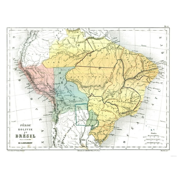 Historic Map - Brazil Peru Bolivia - Cortambert 1880 - 29.76 x 23 - Vintage Wall Art