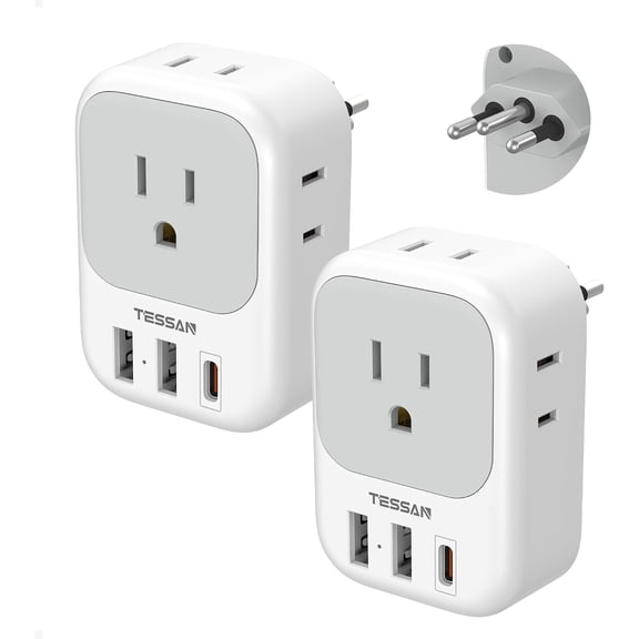 Brazil Plug Adapter 2 Pack, 7 in 1 US to Brazil Power Adapter