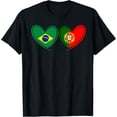 thumbnail image 1 of Brazil Portugal Heart Flag Brazilian Portuguese Patriotic T-ShirtMen and women, Black T-shirt, size: Extra large, 1 of 4