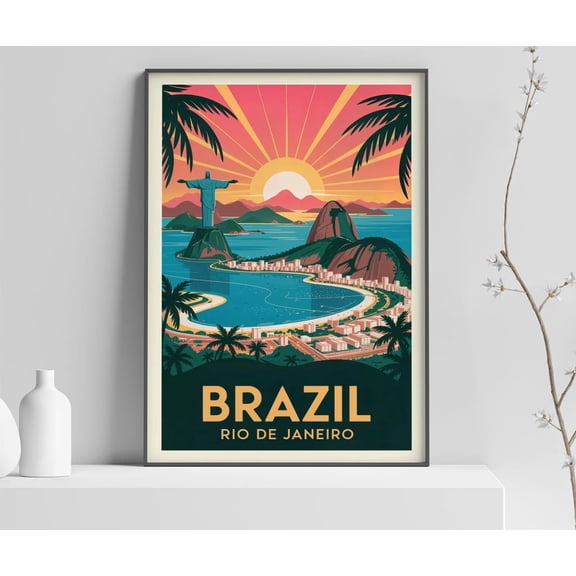 Brazil Rio De Janeiro Vintage Travel Poster Print Retro Beach Travel Art Brazil Wall Art For Home Decor Rio Poster 384