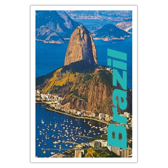 Brazil - Rio de Janeiro - Sugarloaf Mountain - Vintage Airline Travel Poster - Fine Art Matte Paper Print (Unframed) 30x44in