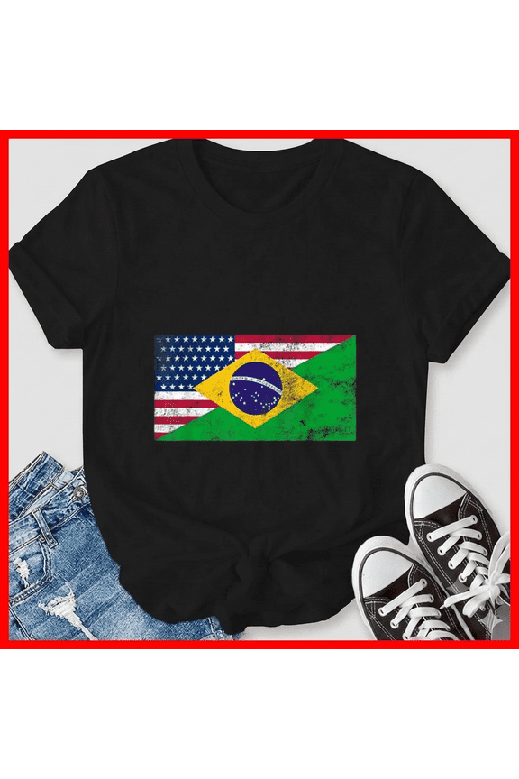 Brazil Shirt Brasil Soccer USA Dual Roots Jersey Top Unisex T-Shirt, up to size 5XL