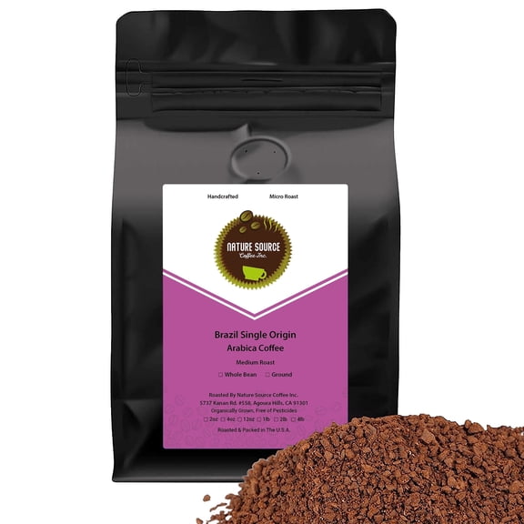 Nature Source Coffee Whole Bean Coffee Organic Brazil Single Origin Medium Roast Naturally Caffeinated 1-Pack 1 Lbs
