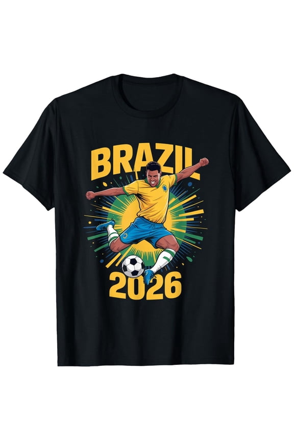 Brazil Soccer 2026 Graphic T-Shirt - Retro Style Football Fan Apparel for Men and Women - Vibrant Yellow and Green Athletic Tee