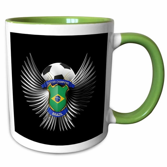 3drose, Brazil Soccer Ball with Crest Team Football Brazil Brazilian, 15oz Two-tone Green Mug