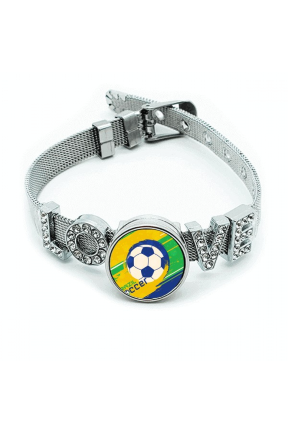 Brazil Soccer Football Sports Bracelet Wristband Crystal Love Adjustable Bangle