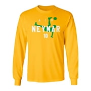 Brazil Soccer Player Air Neymar Unisex Long Sleeve T-Shirt (Gold, Medium)