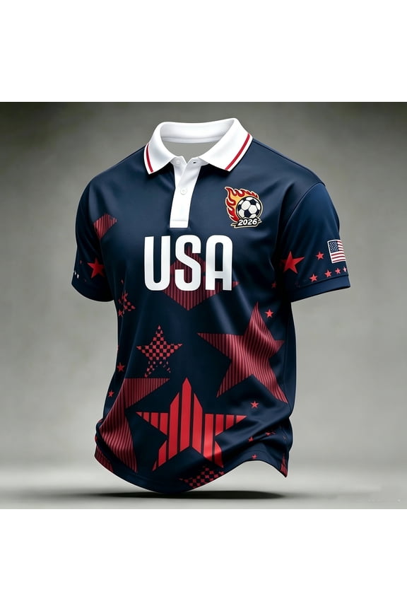 2026 USA Soccer Jerseys Men, American Jersey Soccer T-Shirt Soccer Game National Team, Soccer Polo Shirt Graphic Polo USA Apparel, Best Gifts Soccer Cup Jersey for Adult