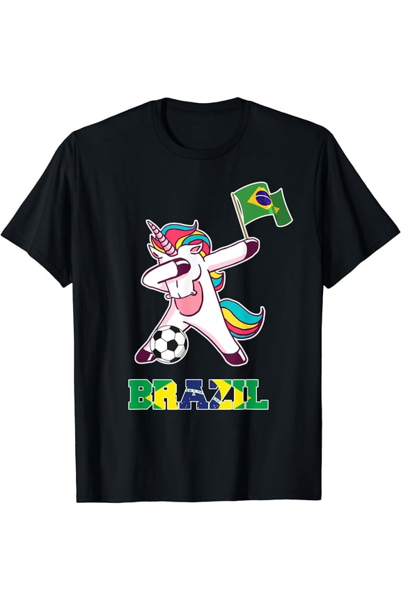 Brazil Soccer Shirt Dabbing Unicorn Brazilian Flag T-Shirt