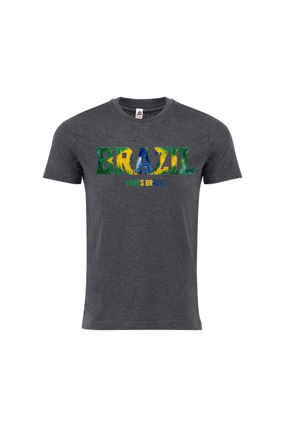 Brazil T-Shirt Vamos Brasil! Adult Unisex Soccer Fan Tee WC 2026 - Charcoal - XL