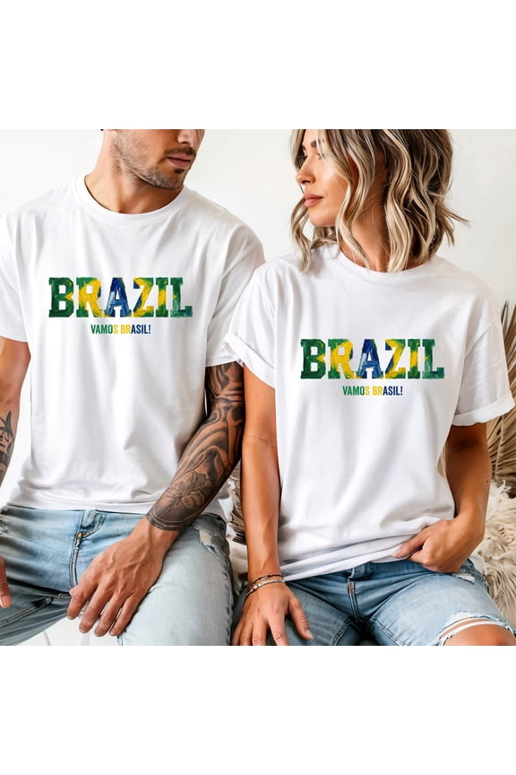Brazil T-Shirt Vamos Brasil! Adult Unisex Soccer Fan Tee WC 2026 - White - M