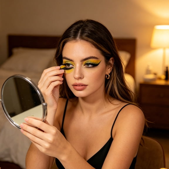Brazil Theme Yellow & Green Eye Makeup Sticker Set, Pre-Attached False Eyelashes & Eyelid Tape, Easy Apply Peel & Stick Eyeshadow for Festival Cosplay