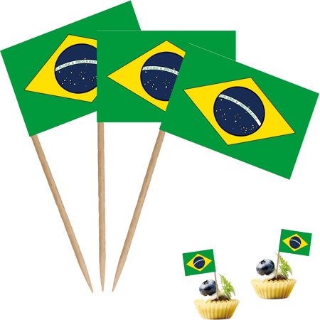 Brazil Toothpick Flag Brazilian National Small Mini Cocktail Fruit Cupcakes Toppers Food Stick Flags Decorations,100 Pack