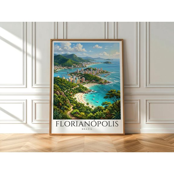 Brazil Travel Florianópolis Print Tropical Island Wall Art Scenic Beach City Decor Summer Ocean Landscape Artwork, Unframed Paper Print